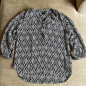Lucky Brand Black and White Graphic Blouse with Mandarin Collar